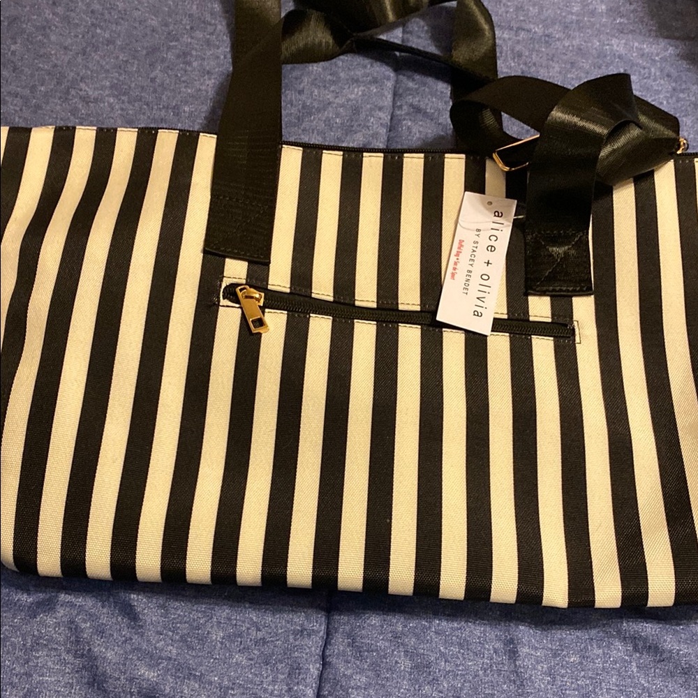 Alice + Olivia Black and White Striped Shoulder Bag - Picture 2 of 8